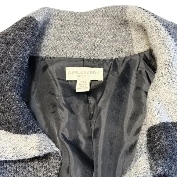 Appleseed’s Wool Blend Belted Jacket Textured Gray Black Cozy Coat Pockets Sz M - Picture 5 of 10